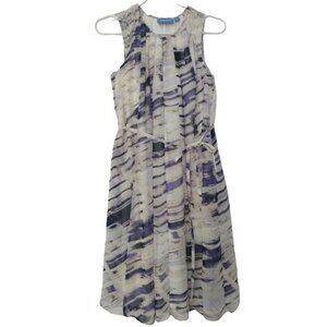 Simply Vera Vera Wang Sleeveless Pleated Dress With Lace Detail & Abstract Print